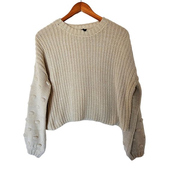 Moon and Madison Chunky Knit Polka Dot Balloon Sleeved‎ Ivory Sweater M Medium - Picture 4 of 10